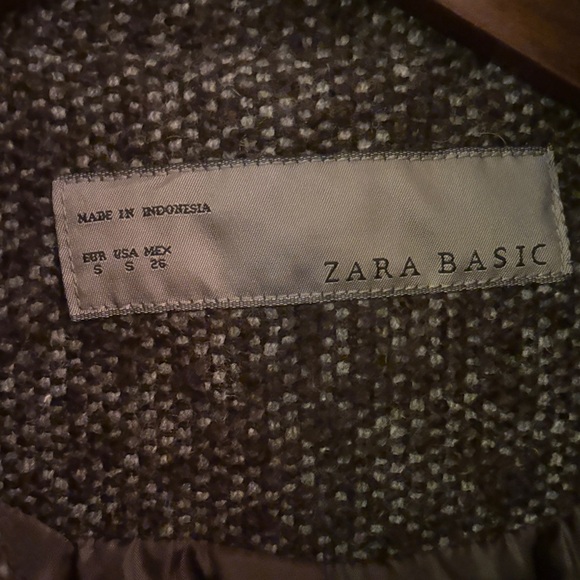 Zara Basic Brown & Gray Wool Blend Double-Breasted Coat Small - Picture 2 of 7